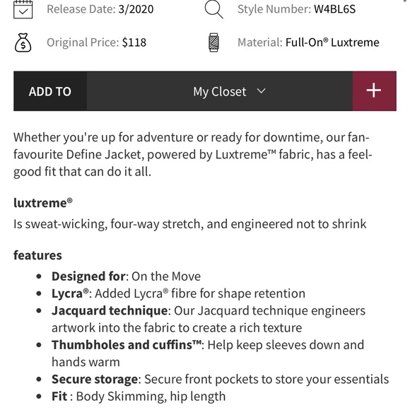Lululemon size 10 Define Jacket Lux *Jacquard luxtreme - Picture 5 of 14